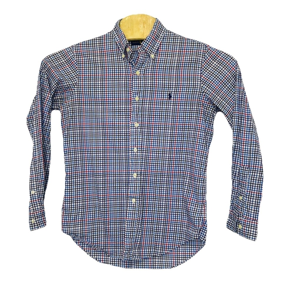 Polo Ralph Lauren Mens Size S Cotton Gingham Check  Black/ Blue/ Red Dress Shirt
